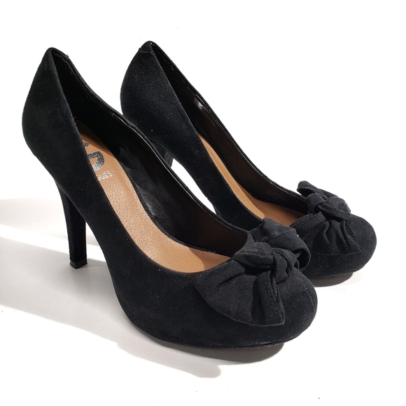 G Guess Jasleen Suede‎ Bow Platform Pumps Heels 6 Black - Picture 1 of 6